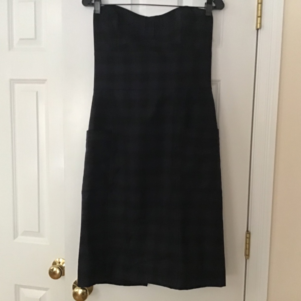 French Connection strapless wool plaid dress